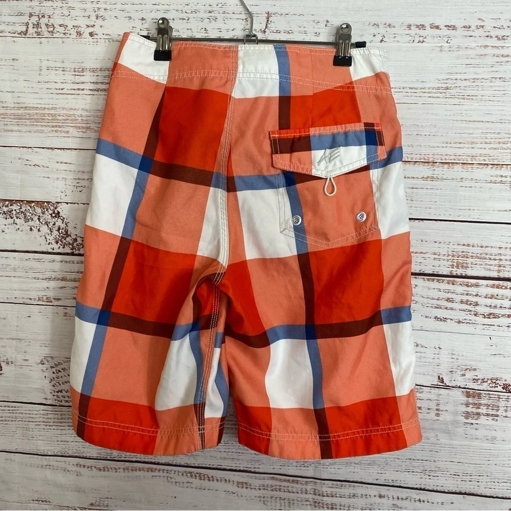 American eagle plaid Orange size XS drawstring‎ waist board swimming shorts